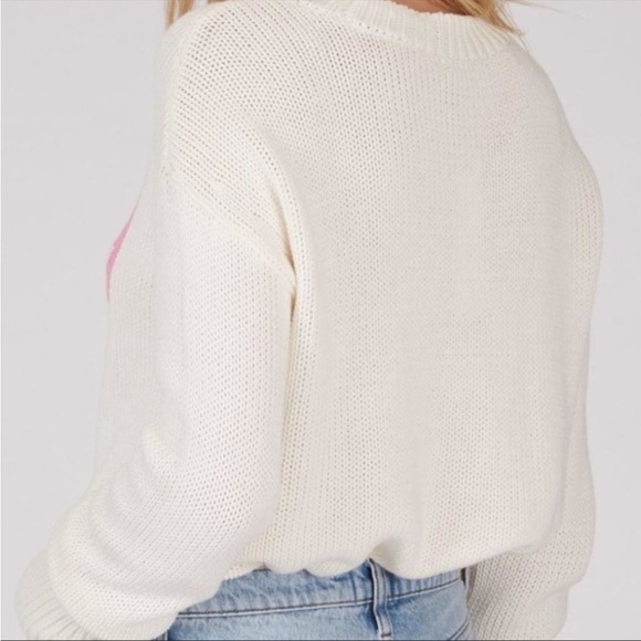 525 AMERICA Love Pullover Sweater in White and Pink Cotton Knit - Size Small - Picture 3 of 8